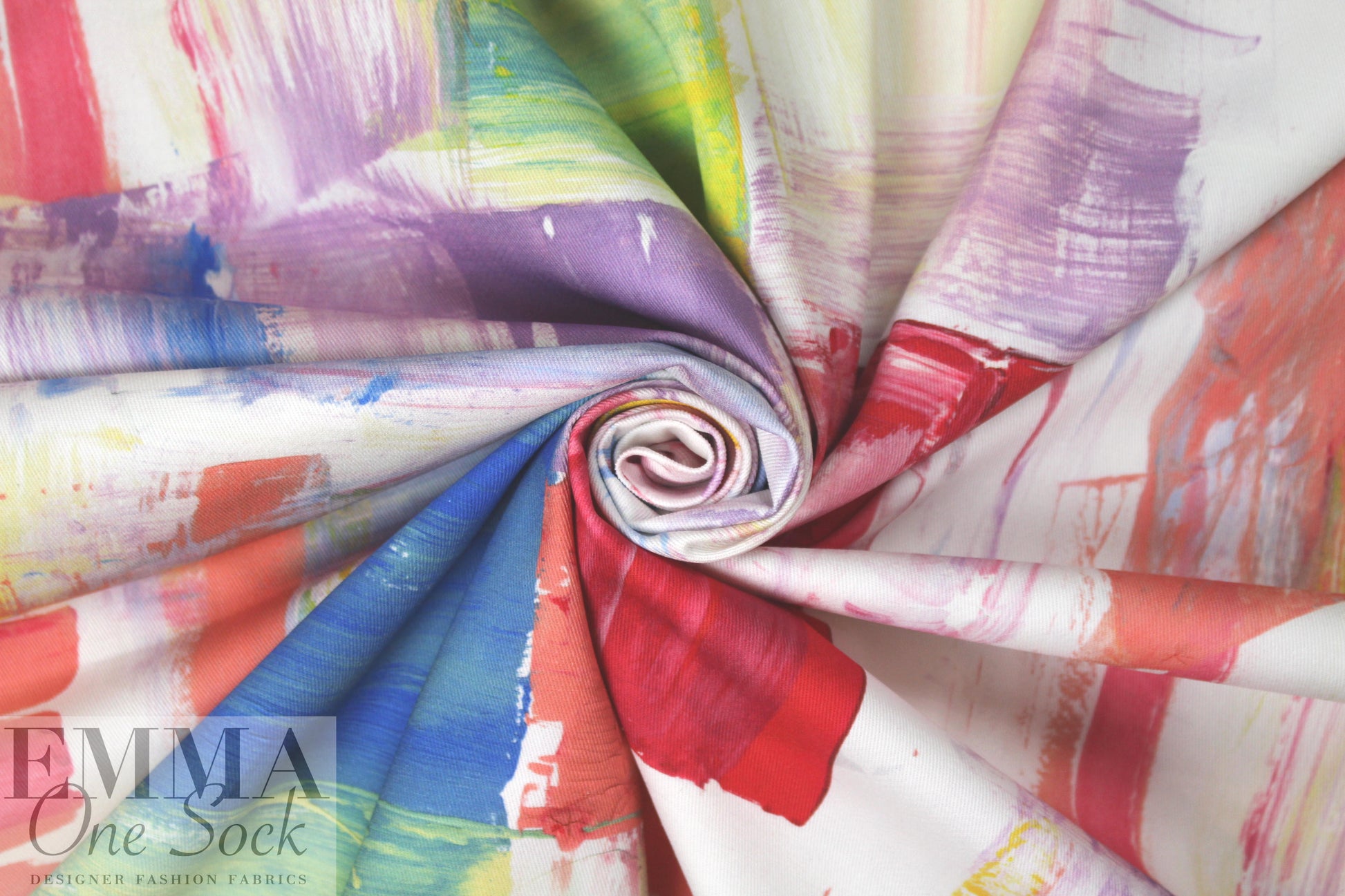 Italian painterly abstract stretch cotton twill