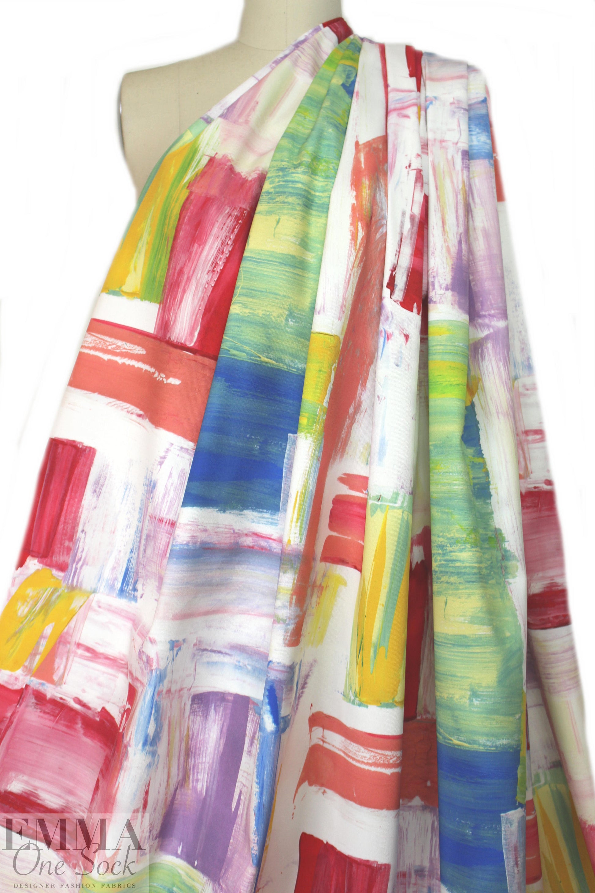 Italian painterly abstract stretch cotton twill