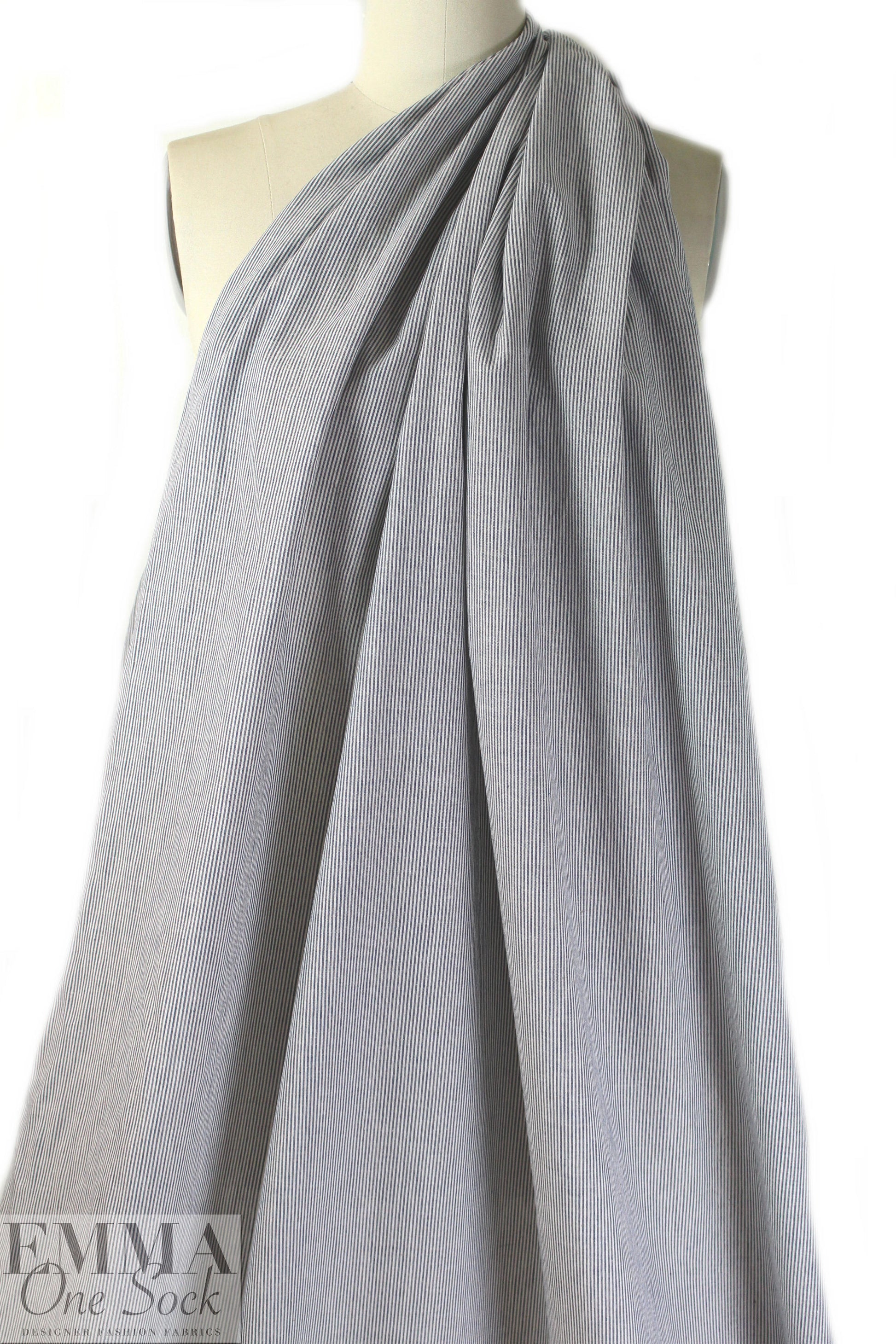 NY designer cotton striped shirting - gray/white .5 yds
