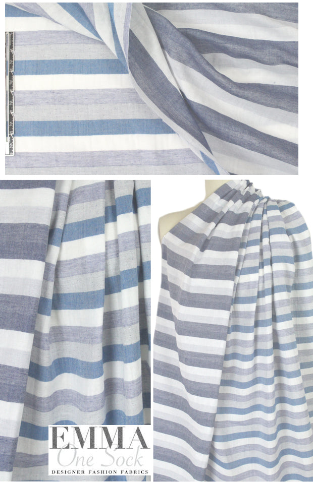 Japanese yarn-dye reversible stripe cotton - blue