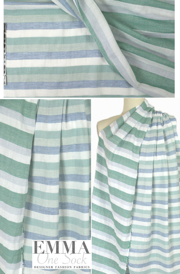 Japanes yarn-dye reversible stripe cotton - green