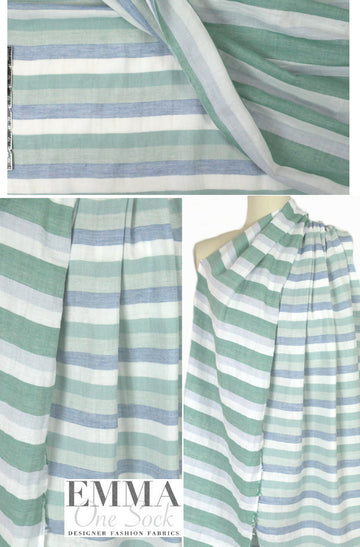 Japanes yarn-dye reversible stripe cotton - green