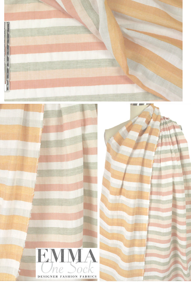 Japanese yarn-dye reversible stripe cotton - peach