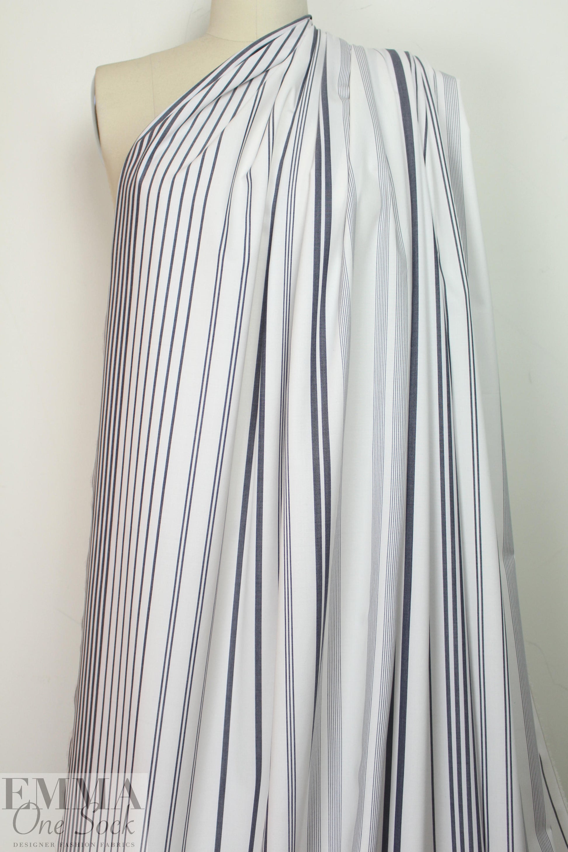 Italian varied stripe cotton blend stretch shirting