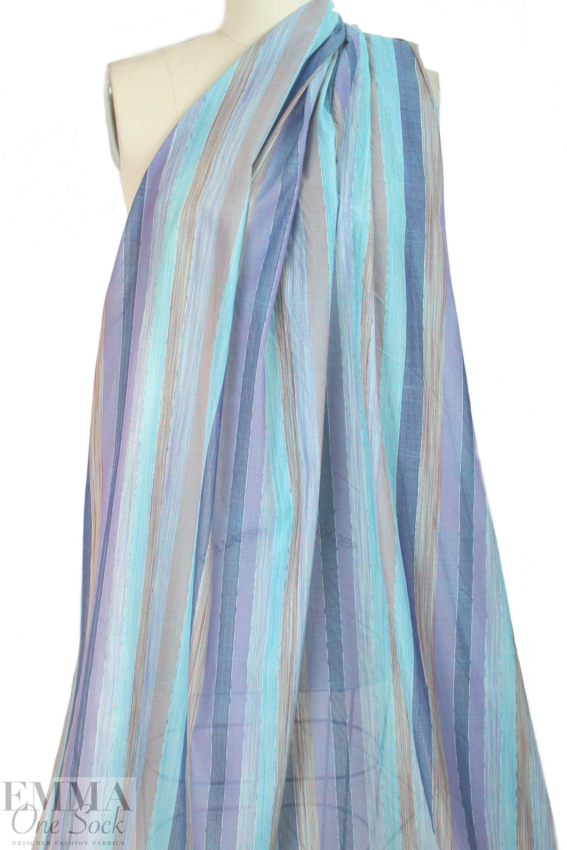 NY designer cotton/viscose striped organza - blues