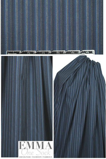 Italian brushed twill blue/gray striped woven