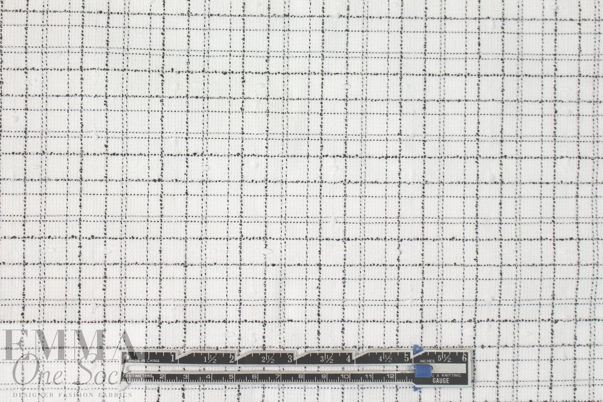 famous designer cotton nubby grid suiting - white/black 1.875 yd