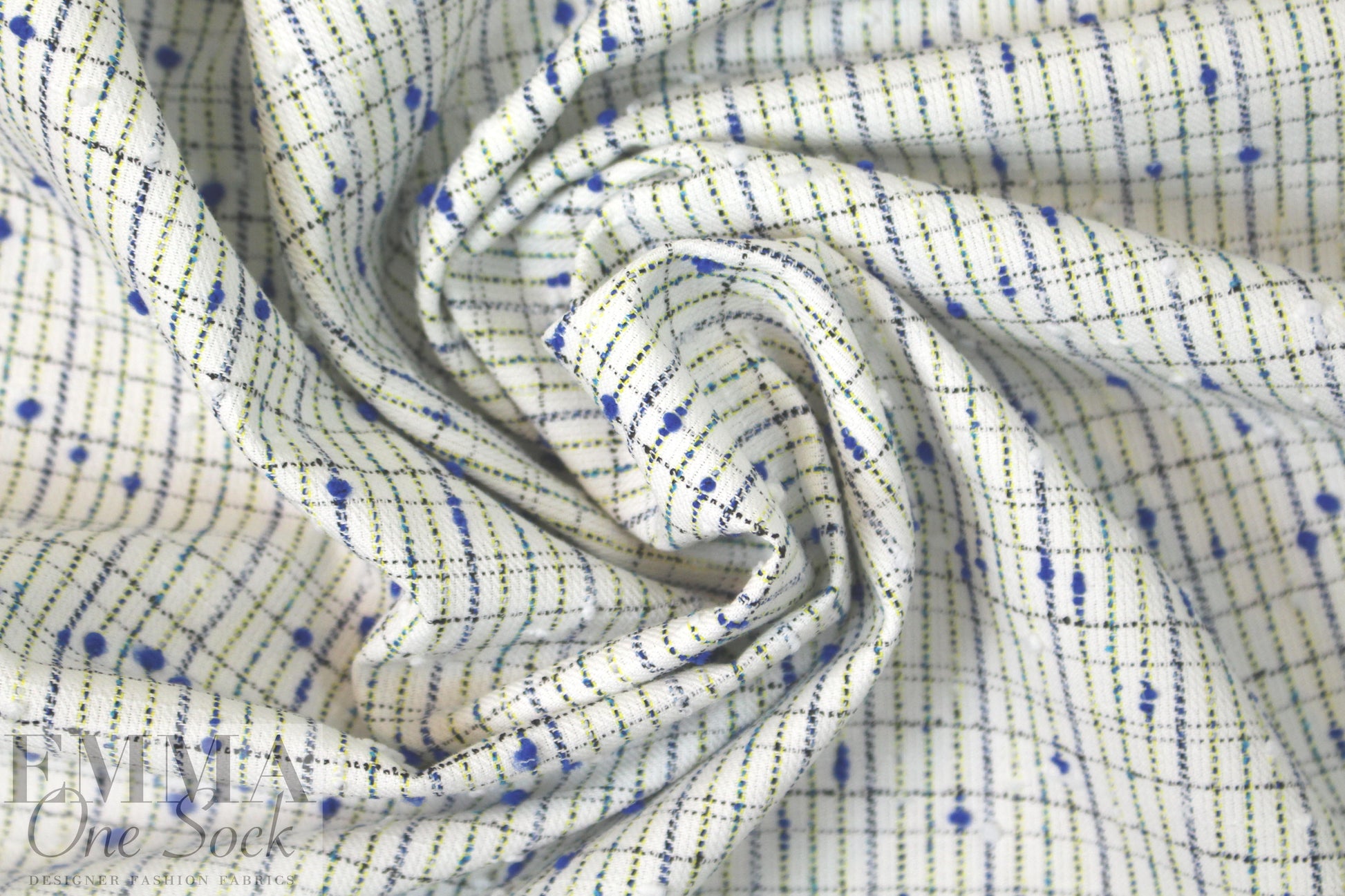 famous designer cotton nubby grid suiting - blue/yellow