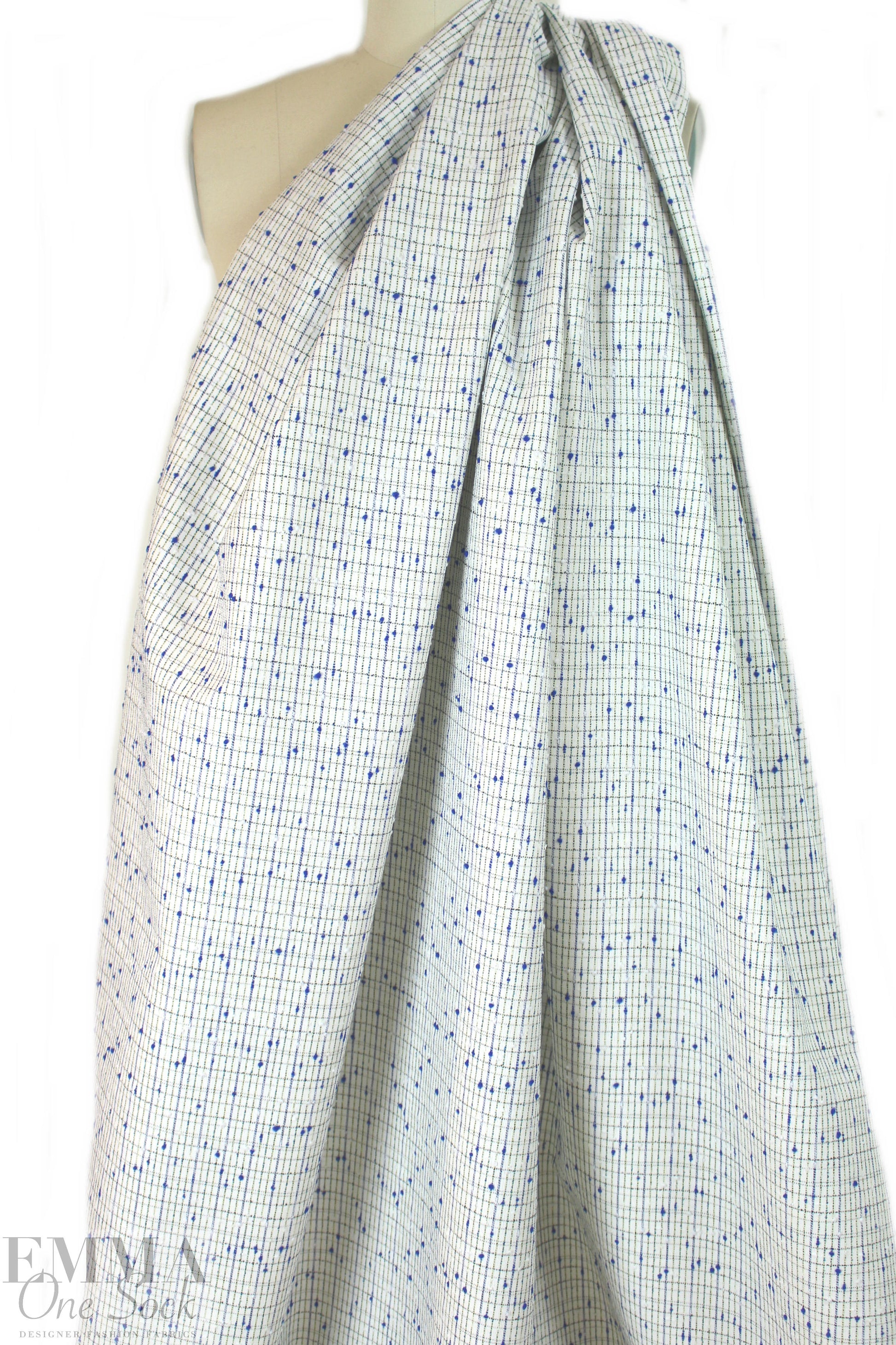 famous designer cotton nubby grid suiting - blue/yellow