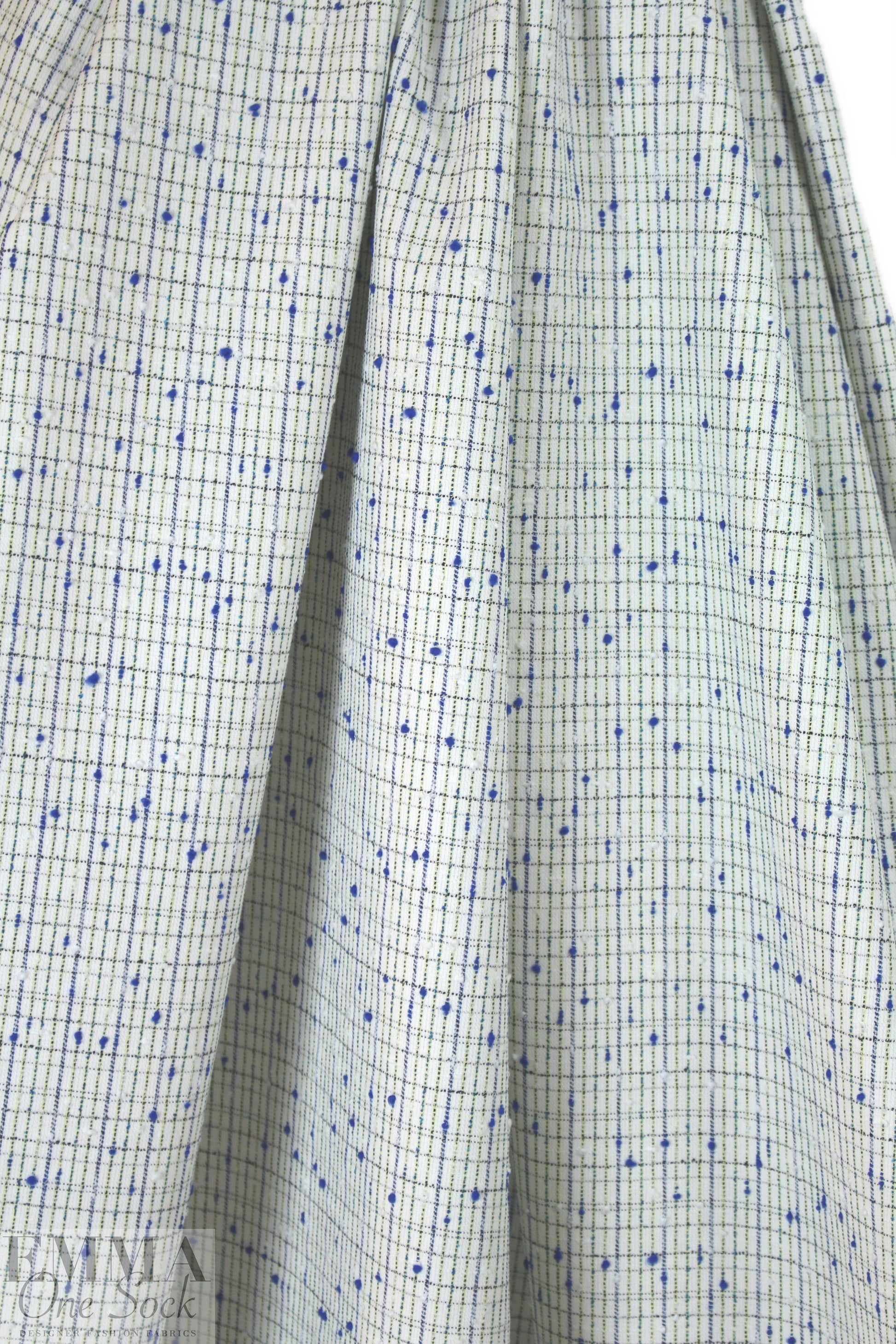 famous designer cotton nubby grid suiting - blue/yellow