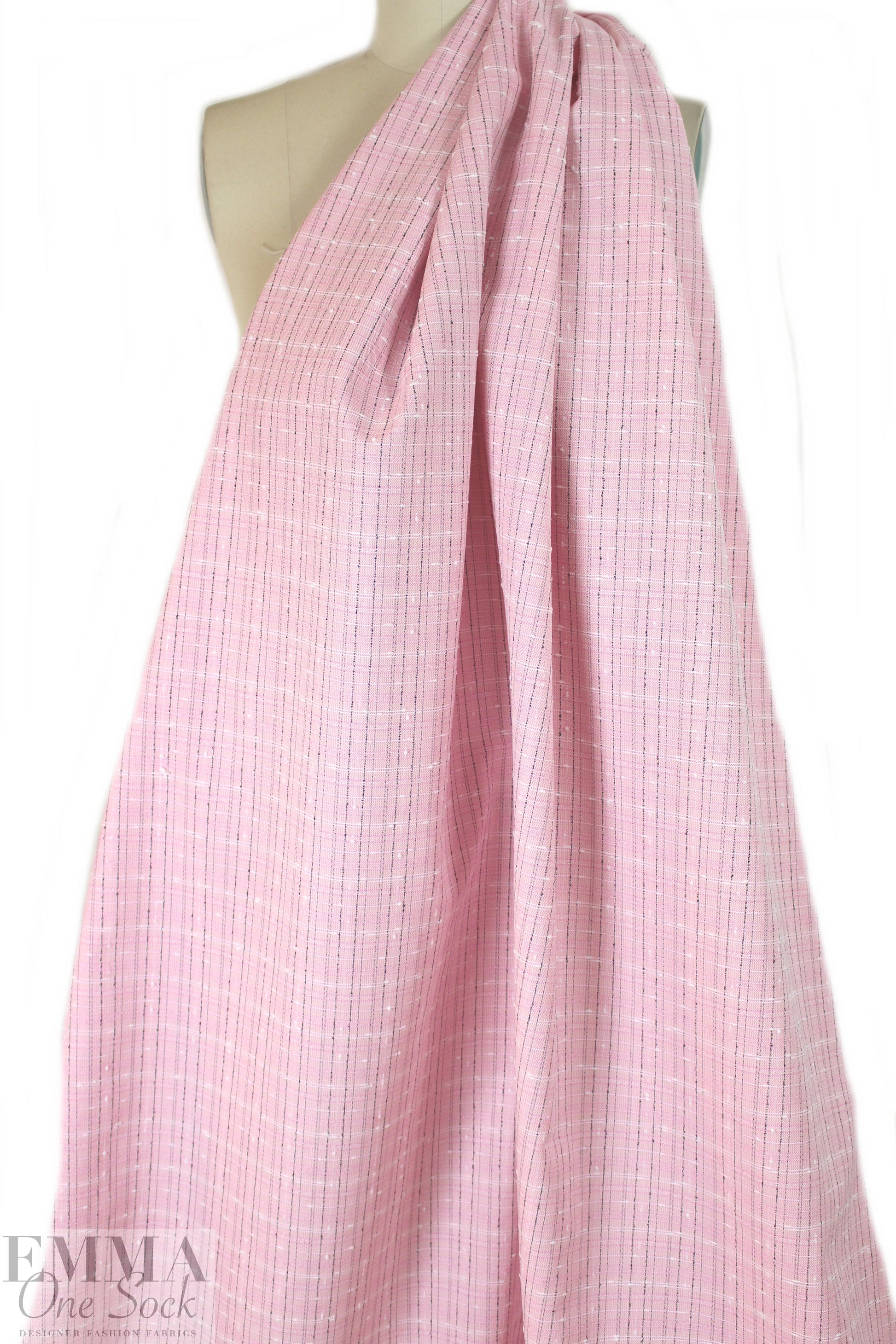 famous designer cotton nubby grid suiting - pink/black