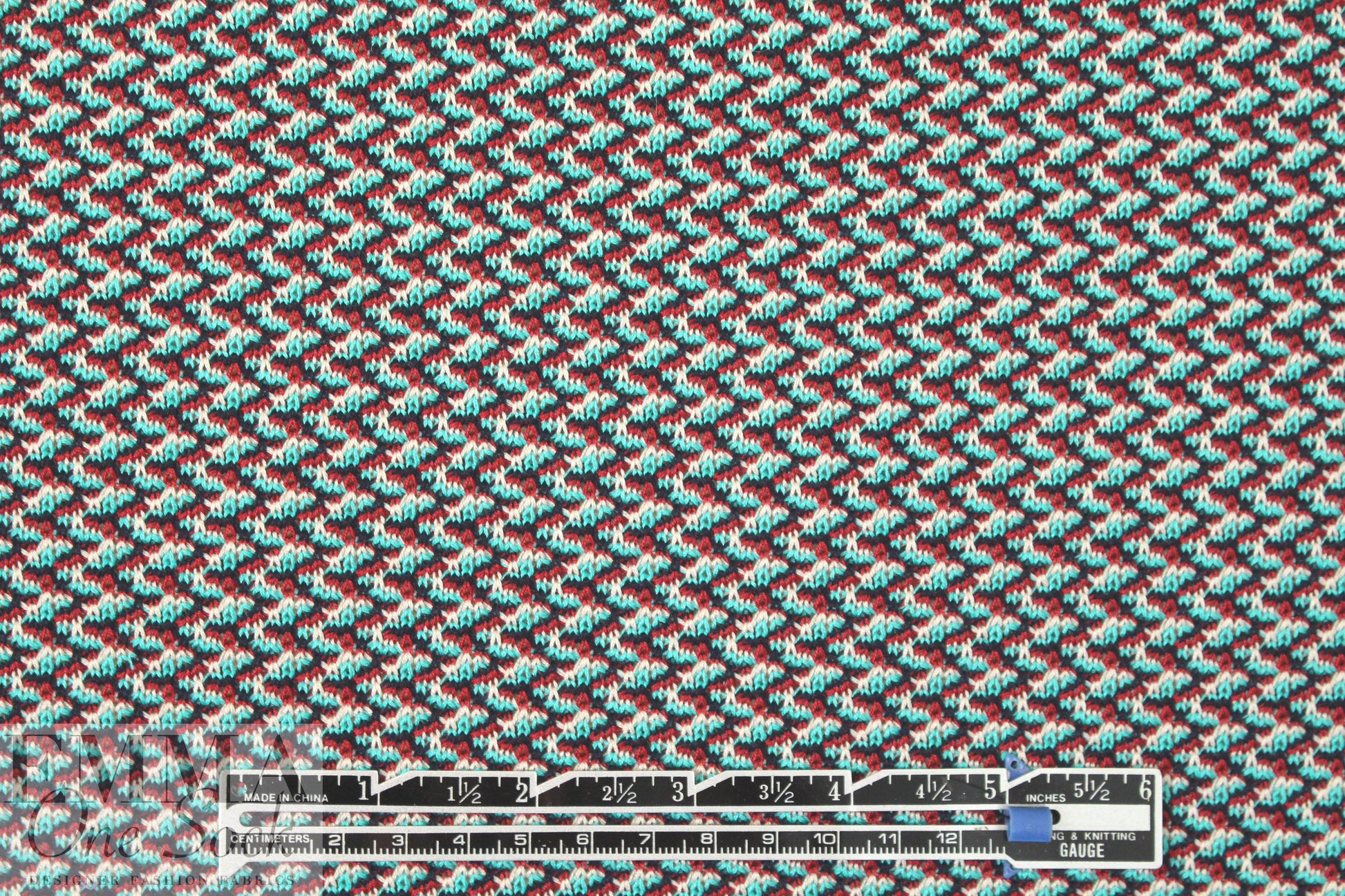 famous designer 'fairisle' cotton sweater knit - aqua/claret .75 yds