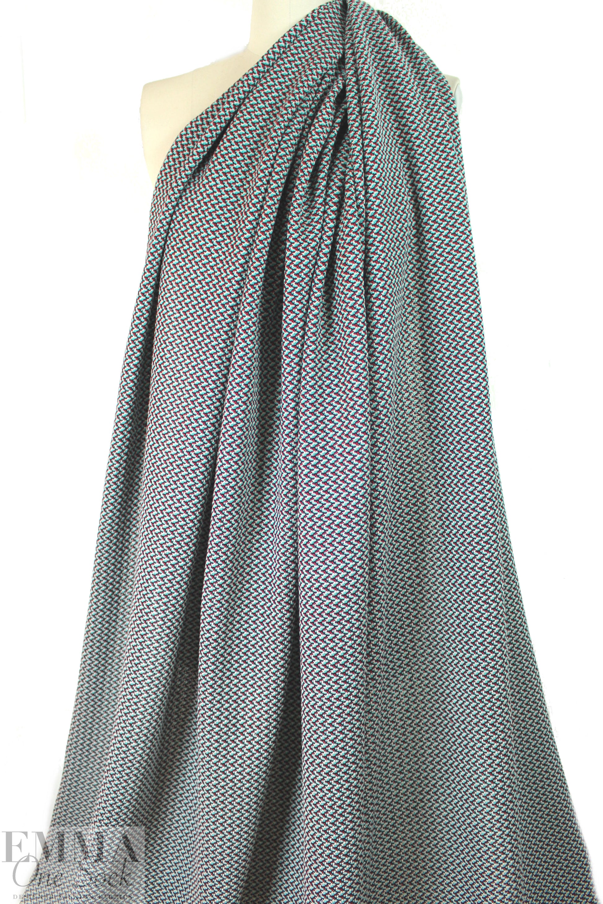 famous designer 'fairisle' cotton sweater knit - aqua/claret .75 yds