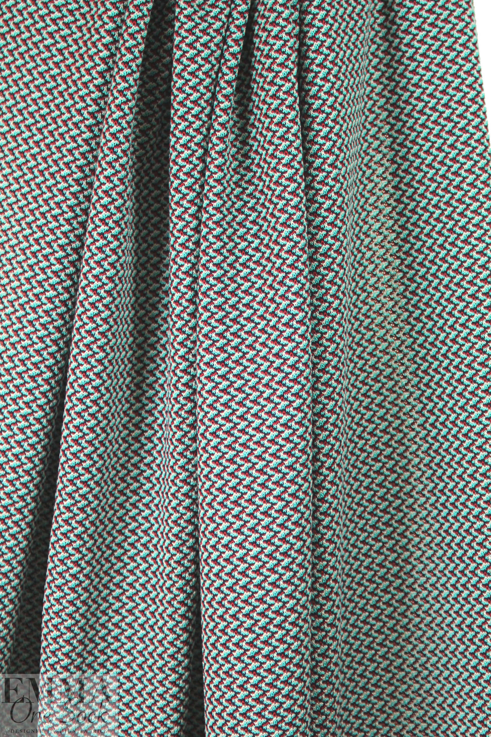 famous designer 'fairisle' cotton sweater knit - aqua/claret .75 yds