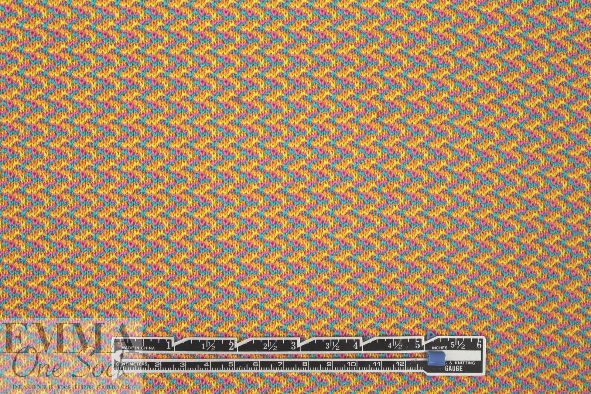 famous designer 'fairisle' cotton sweater knit - citrus/turq 1 yard
