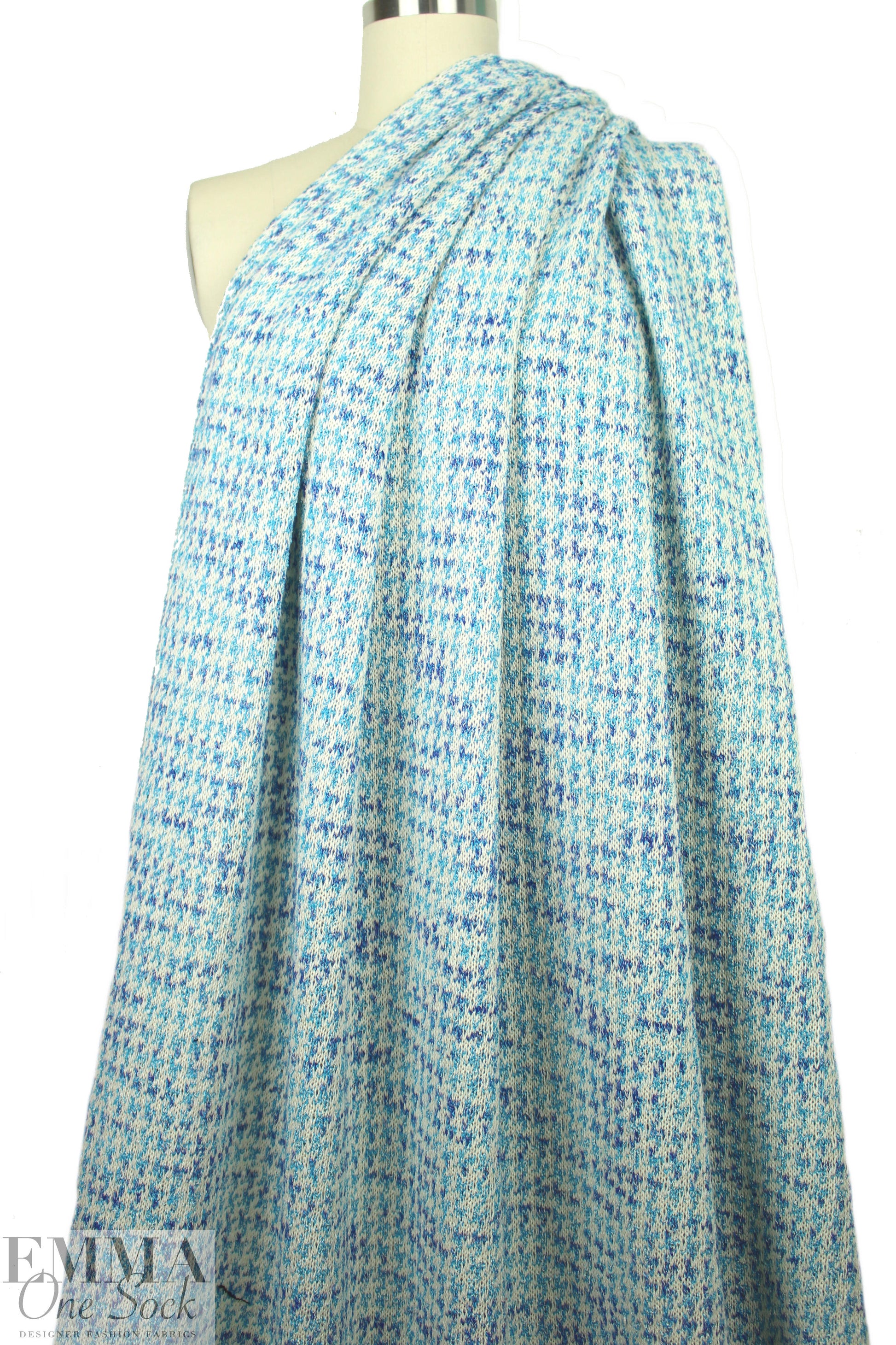 NY designer turq/cream houndstooth cotton sweater knit 1.375 yds