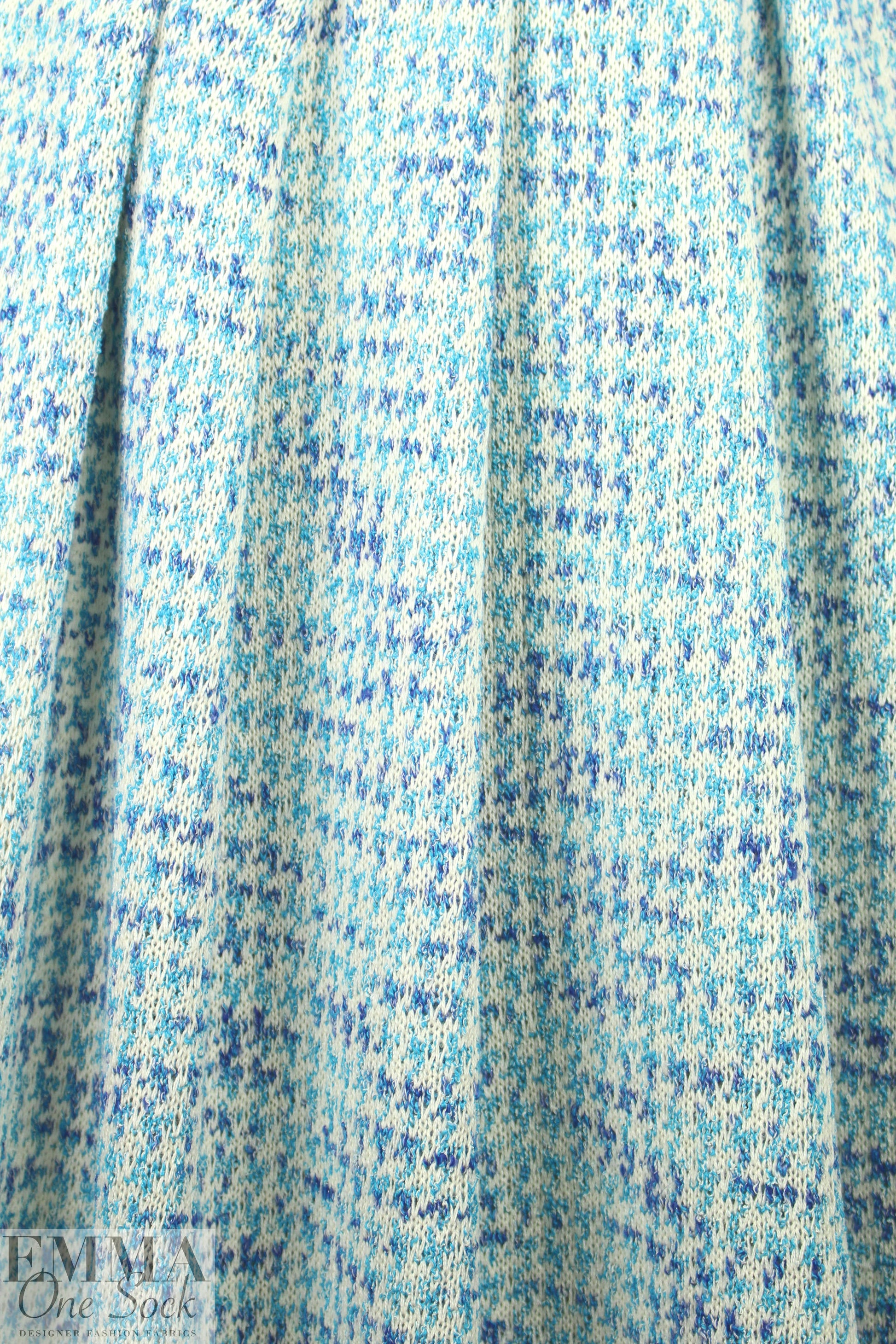 NY designer turq/cream houndstooth cotton sweater knit 1.375 yds
