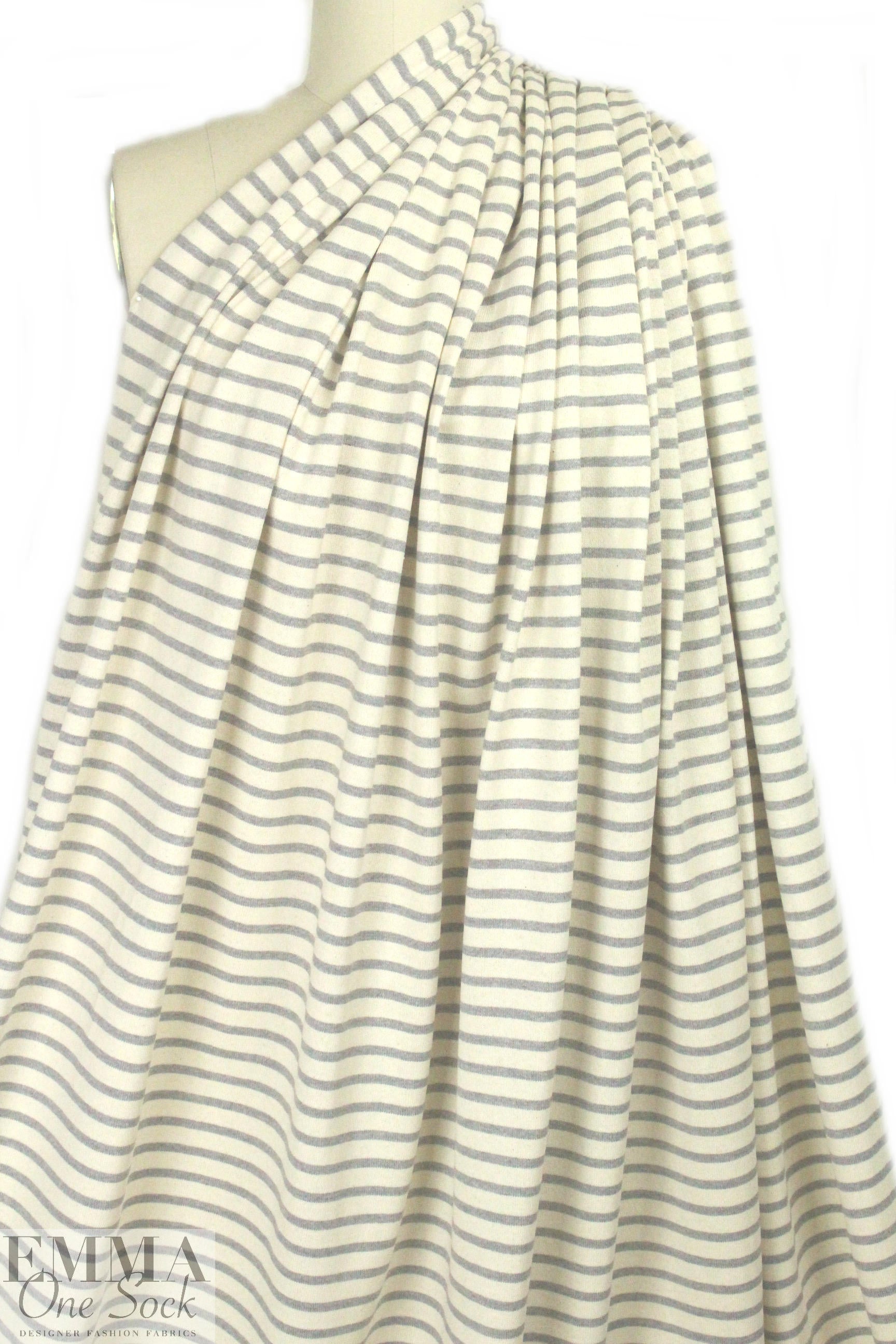 NY designer gray/natural stripe cotton sweater knit