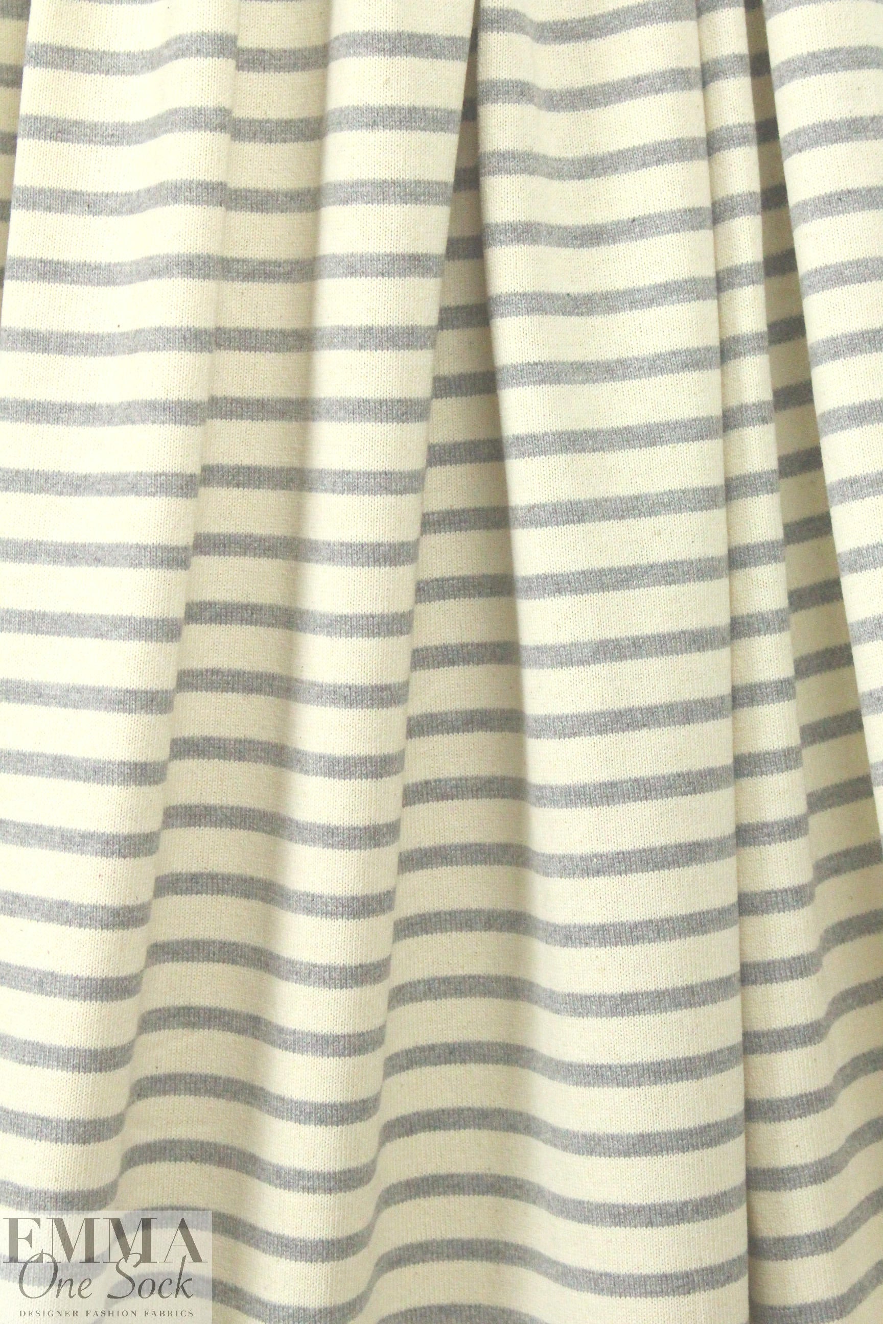 NY designer gray/natural stripe cotton sweater knit 2 yd