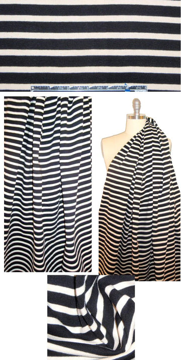 NY designer black/natural stripe cotton sweater knit 1.75 yd