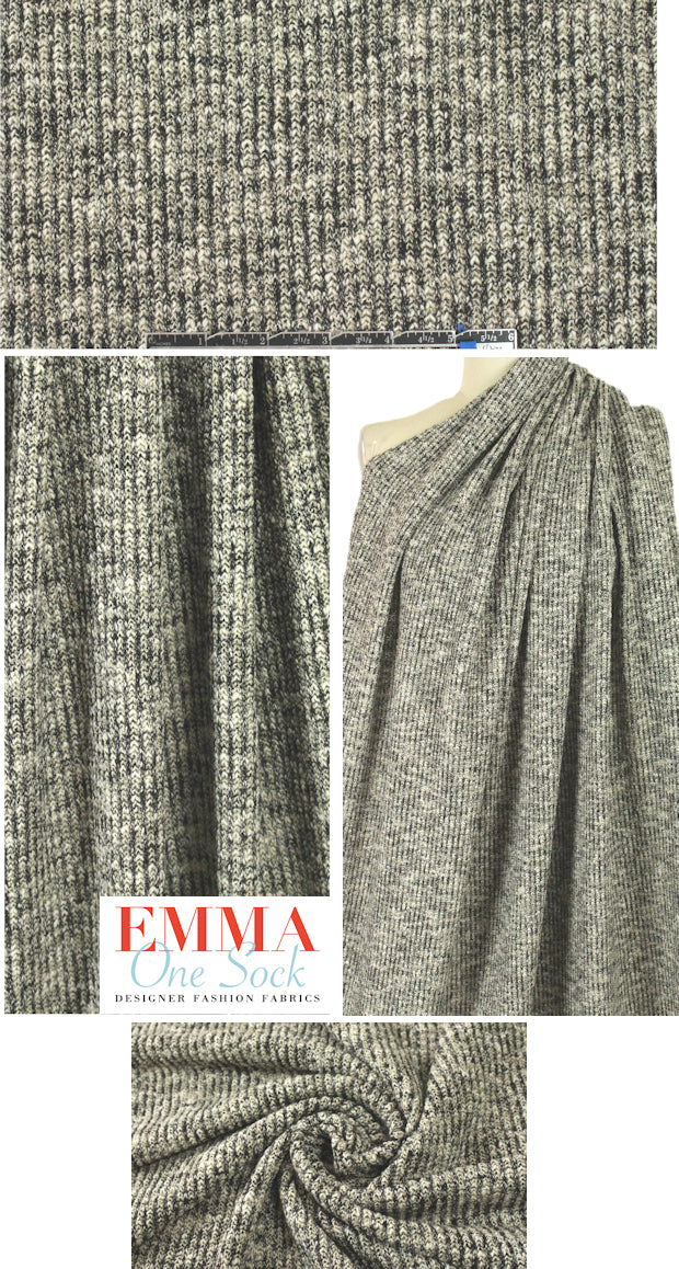 NY designer black/ivory tweed cotton rib sweater knit