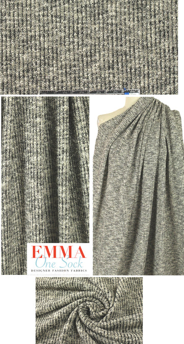 NY designer black/ivory tweed cotton rib sweater knit 1.125 yds