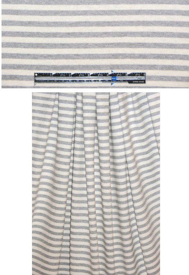 NY designer gray/cream stripe cotton sweater knit