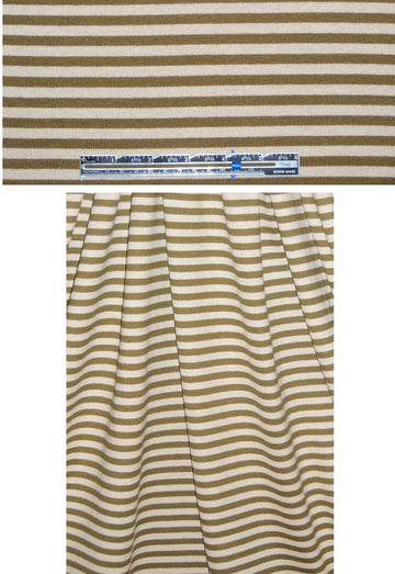 NY designer olive/ecru stripe cotton sweater knit .95 yds