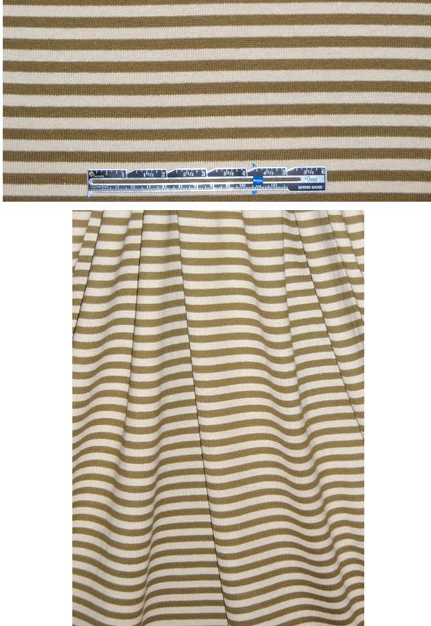 NY designer olive/ecru stripe cotton sweater knit