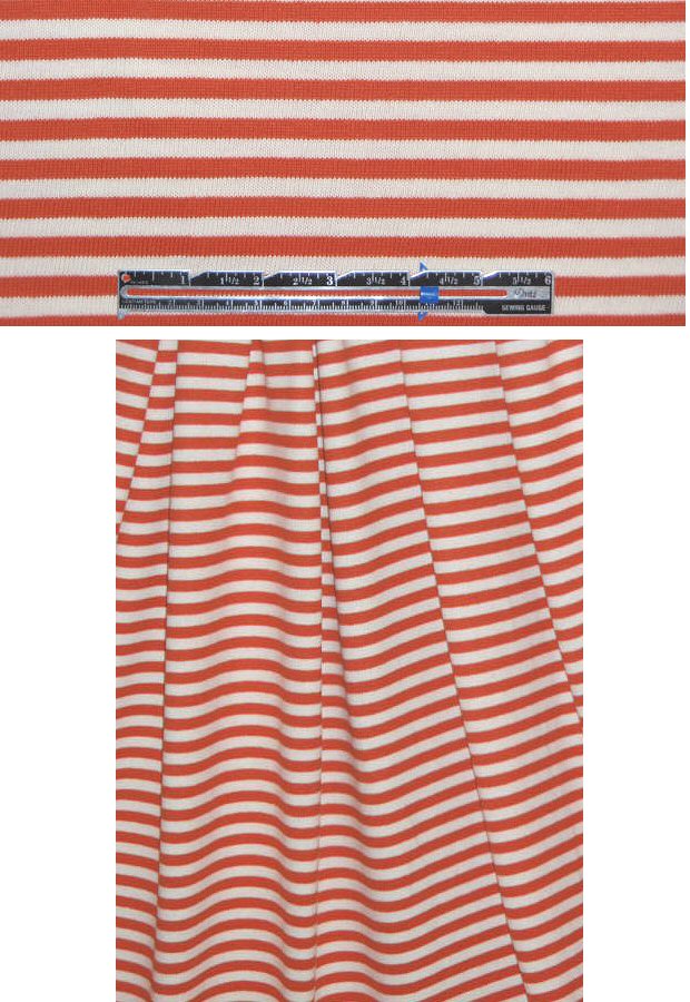 NY designer tomato/cream stripe cotton sweater knit
