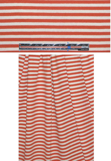 NY designer tomato/cream stripe cotton sweater knit