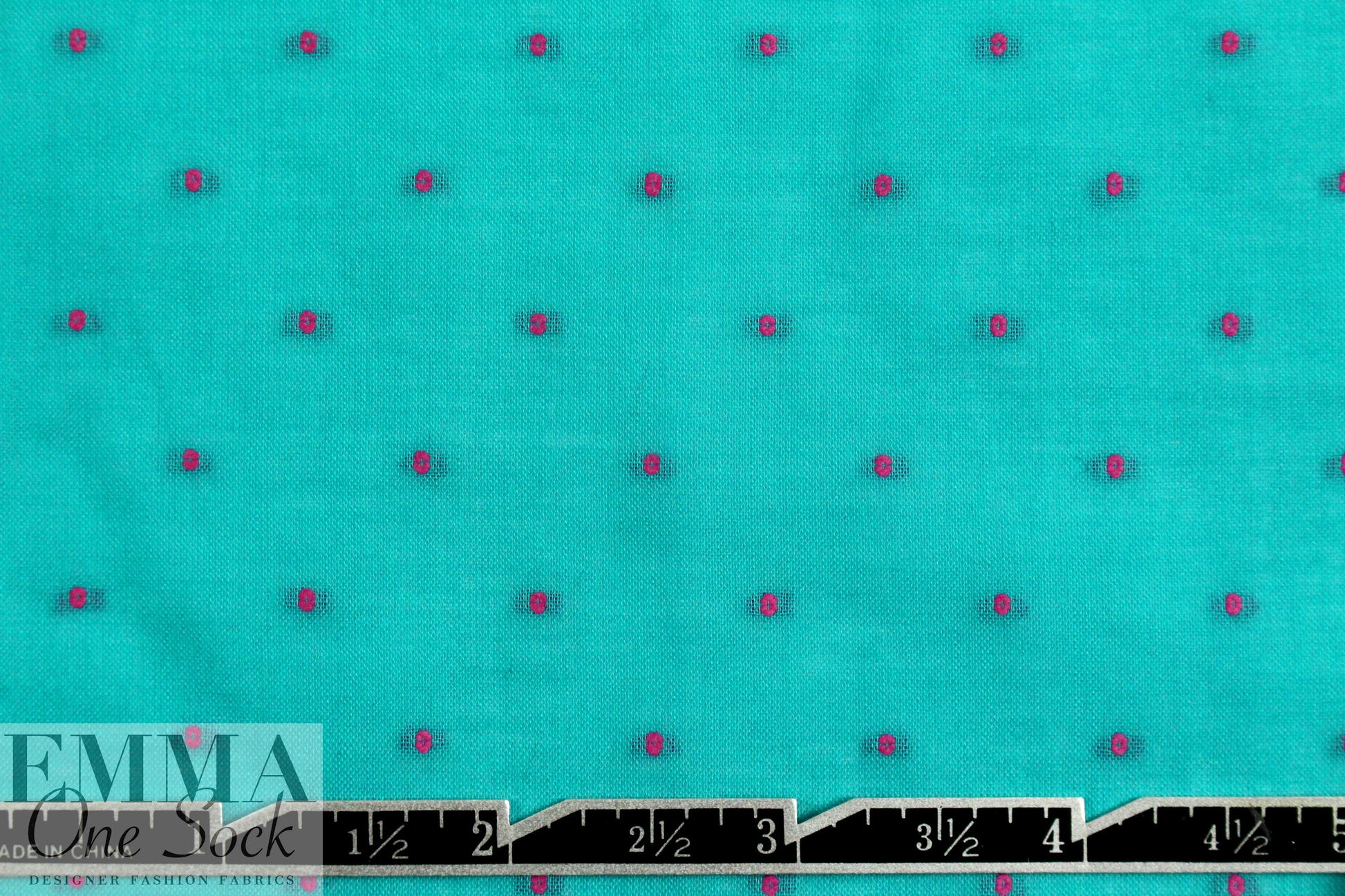 Swiss turquoise with pink cotton swiss dot