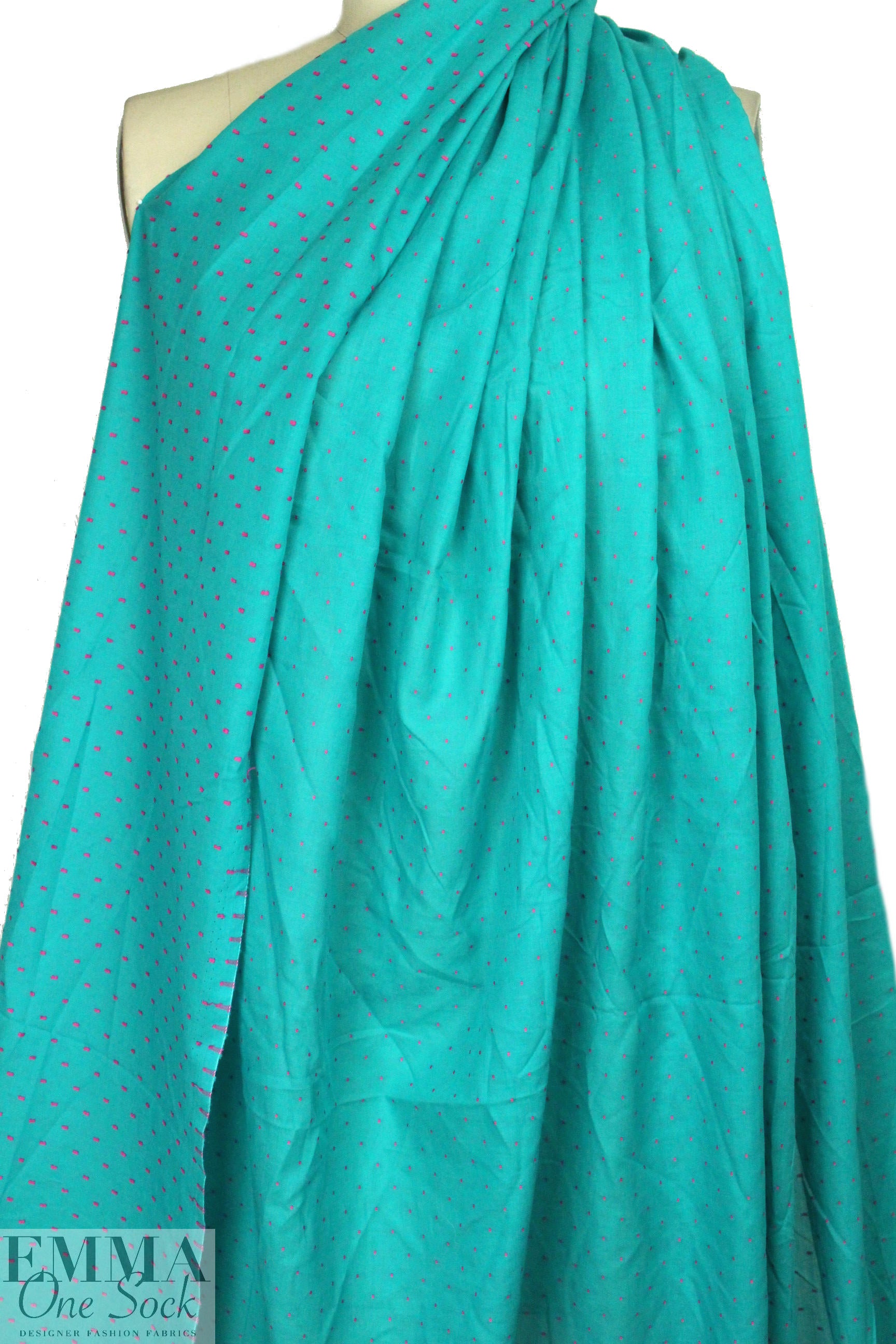 Swiss turquoise with pink cotton swiss dot