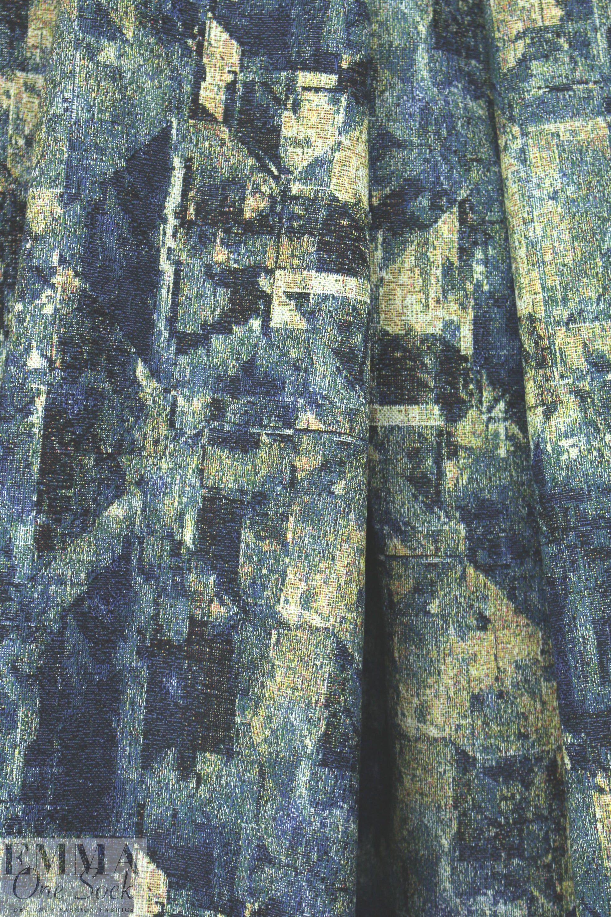 NY designer cotton blend tapestry brocade - blue abstract