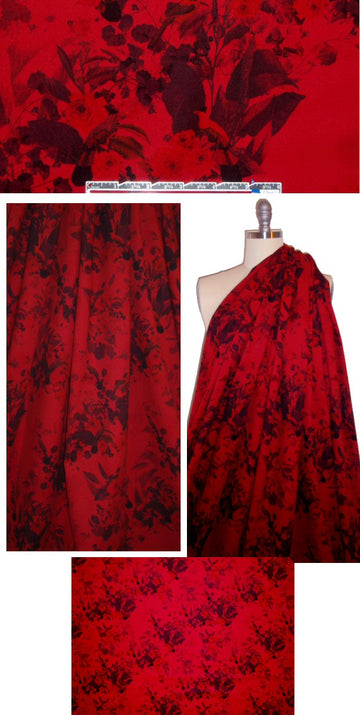 French floral bouquet printed stretch twill - red .95 yds