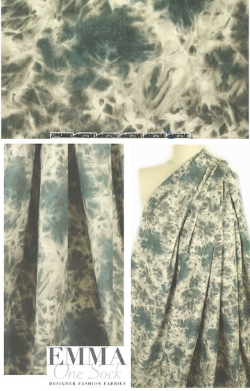 Italian khaki green-gray tie dye cotton stretch twill