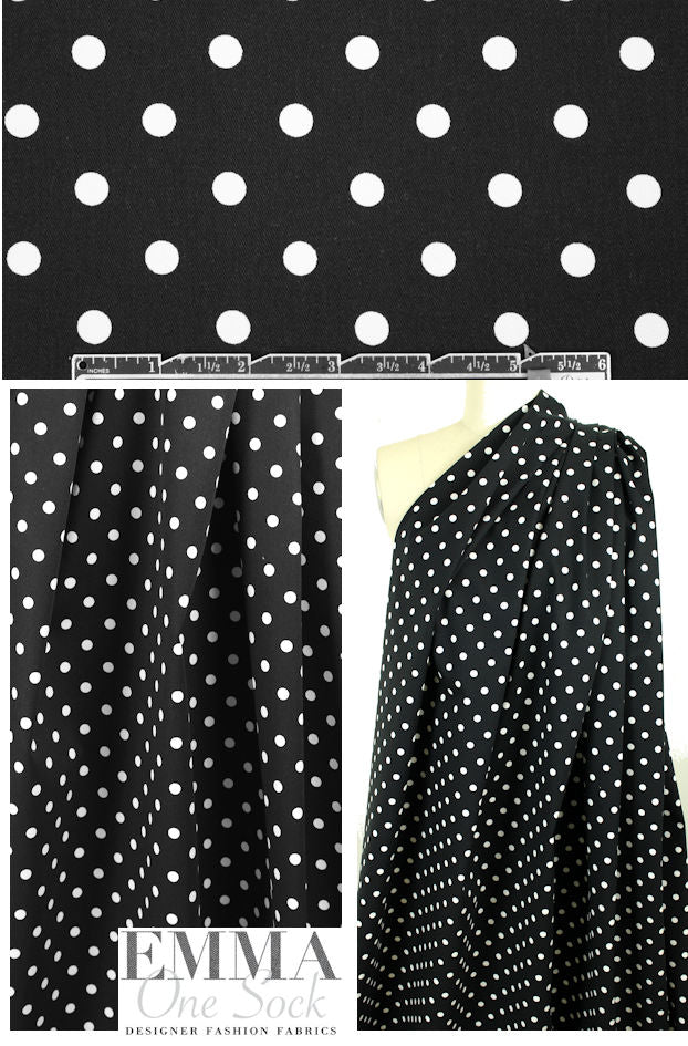 Italian black/white polkadot cotton stretch twill