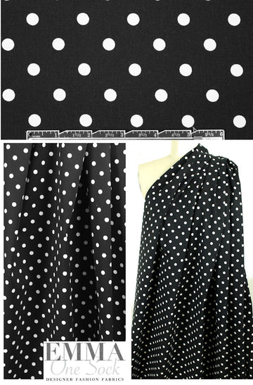 Italian black/white polkadot cotton stretch twill .875 yds