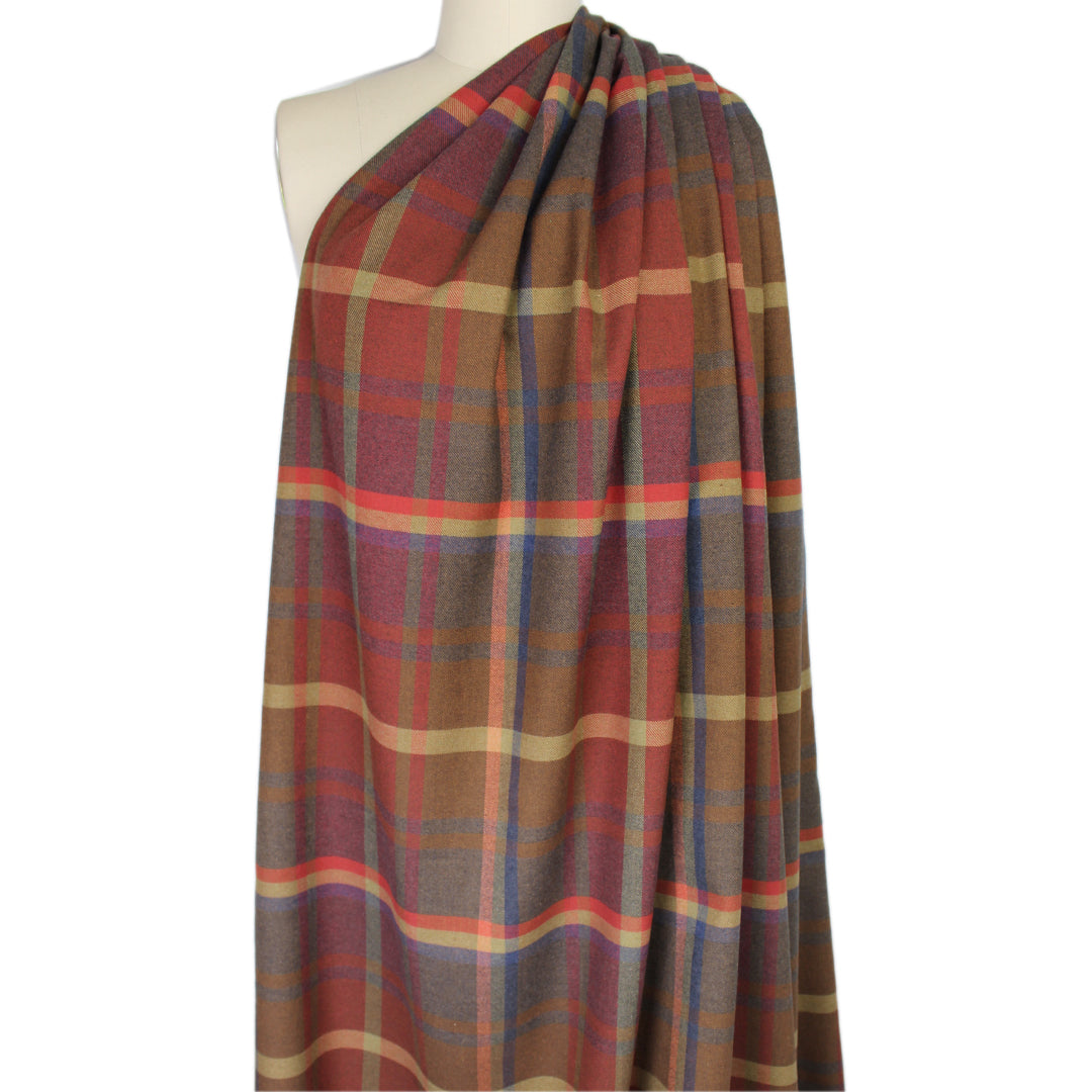 Italian super soft yarn-dye plaid cotton flannel - grenadine/chestnut 1.25 yds