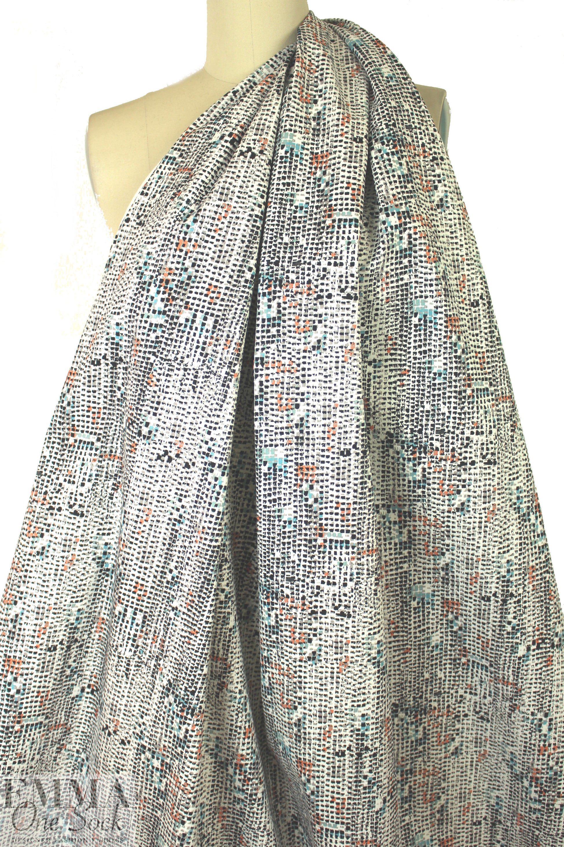 Italian pixel graphic cotton stretch twill