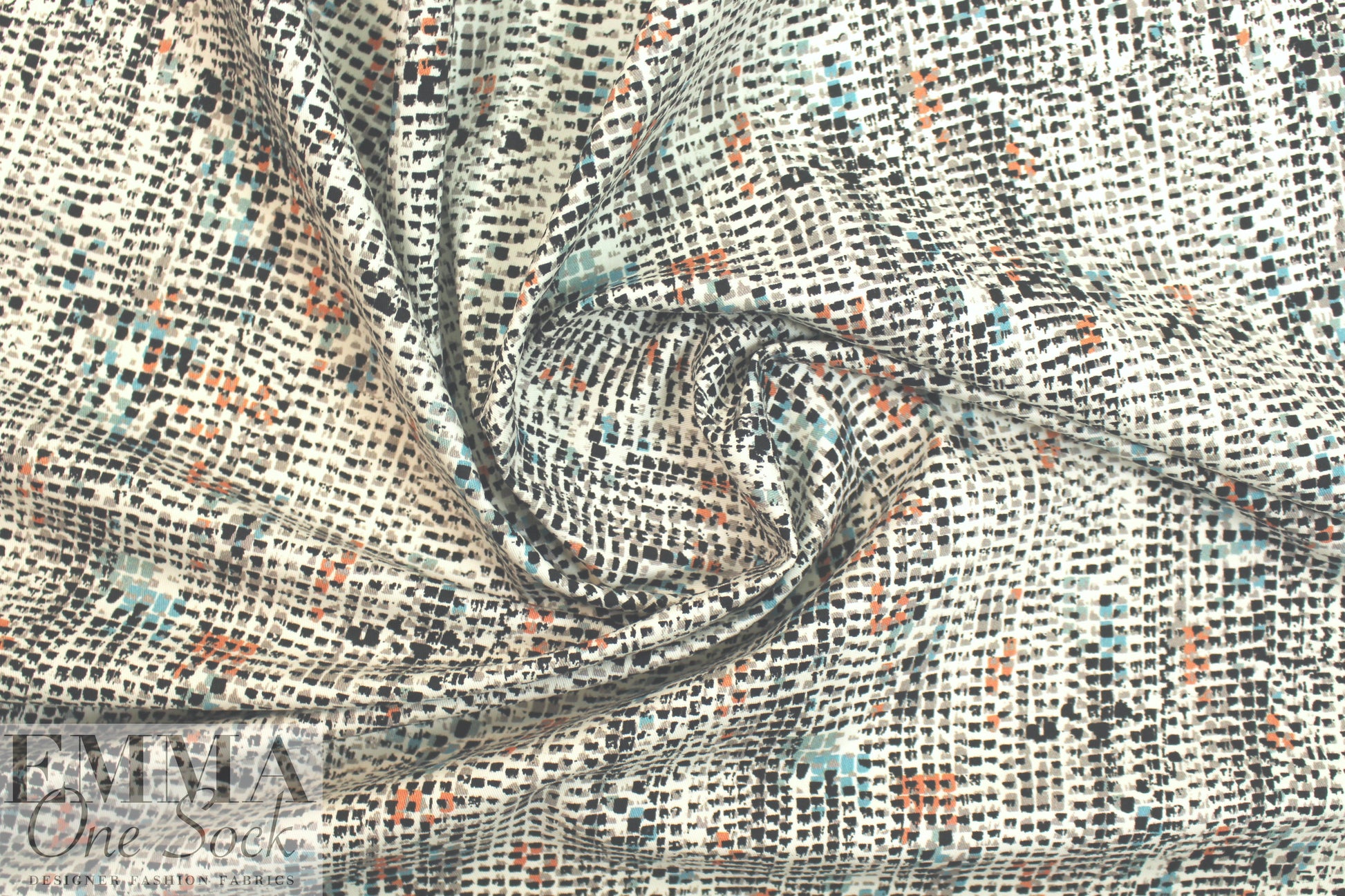 Italian pixel graphic cotton stretch twill