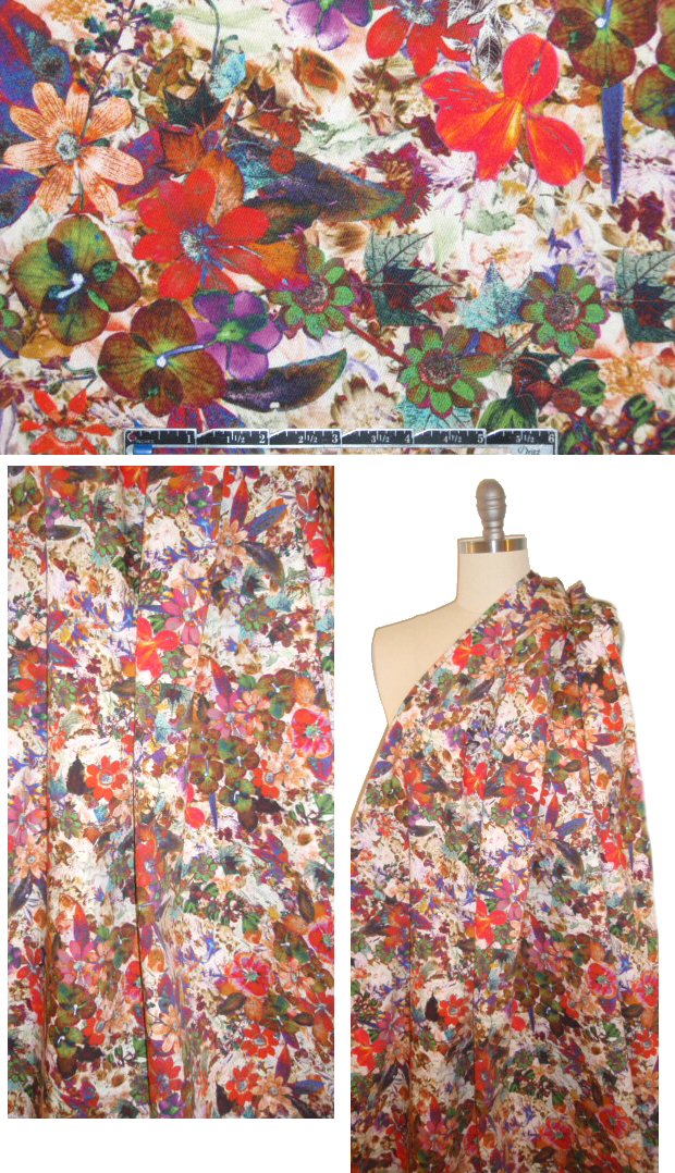 NY designer colorful garden floral cotton/lycra twill