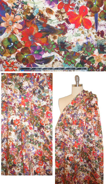 NY designer colorful garden floral cotton/lycra twill