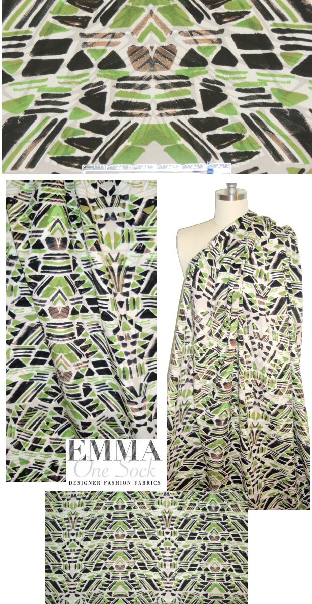 NY designer green totem cotton stretch twill