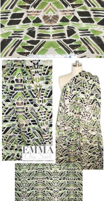 NY designer green totem cotton stretch twill