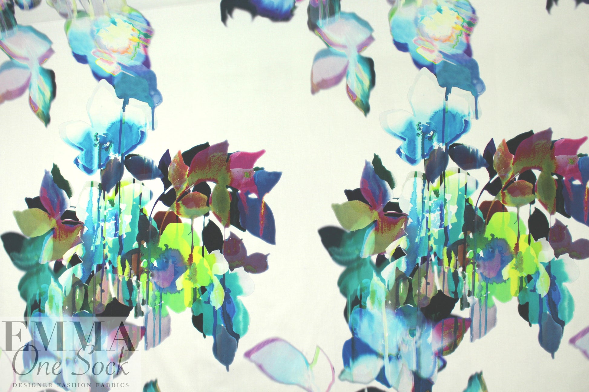 Italian painterly floral stretch cotton twill panel