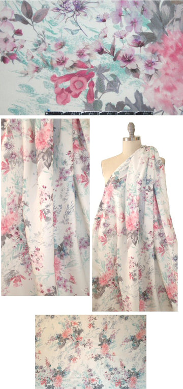 French flowery clusters cotton stretch twill 1.875 yd