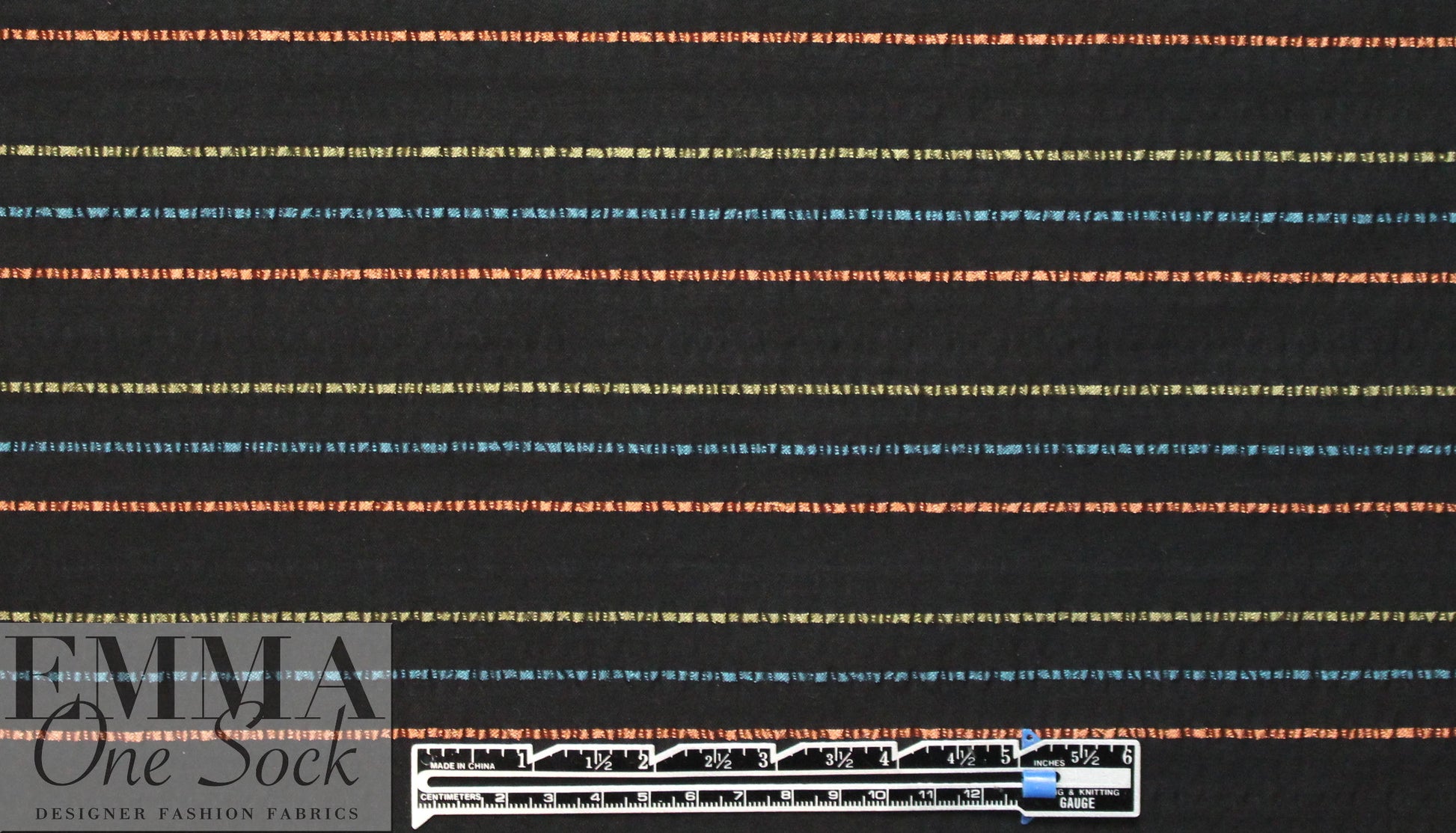 NY designer black crinkle woven with ribbon stripes