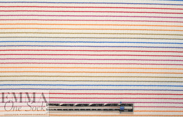 NY designer ivory crinkle stretch woven with colorful stripes