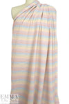 NY designer ivory crinkle stretch woven with colorful stripes